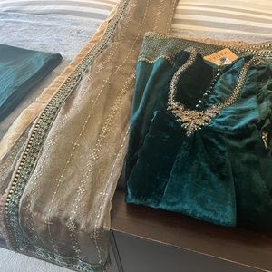 Maria B. Teal Velvet dress